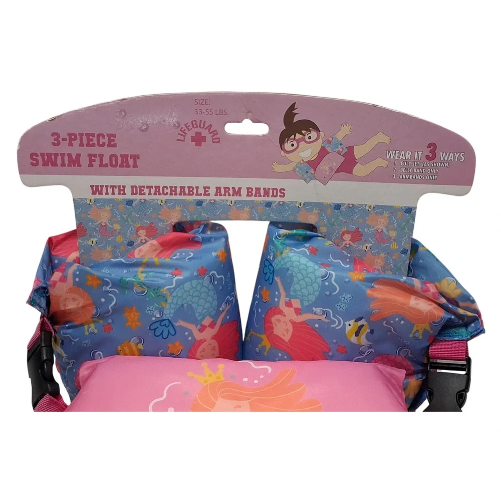 Lifeguard Kids Swim Float Vest Arm Bands 33-55 lbs Mermaid 3pc Set New